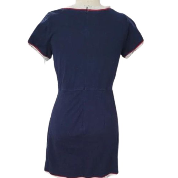 Cute, Comfy, Easy Tshirt Dress in Blue, White and Red with Front Pockets Size 8 - Picture 2 of 2